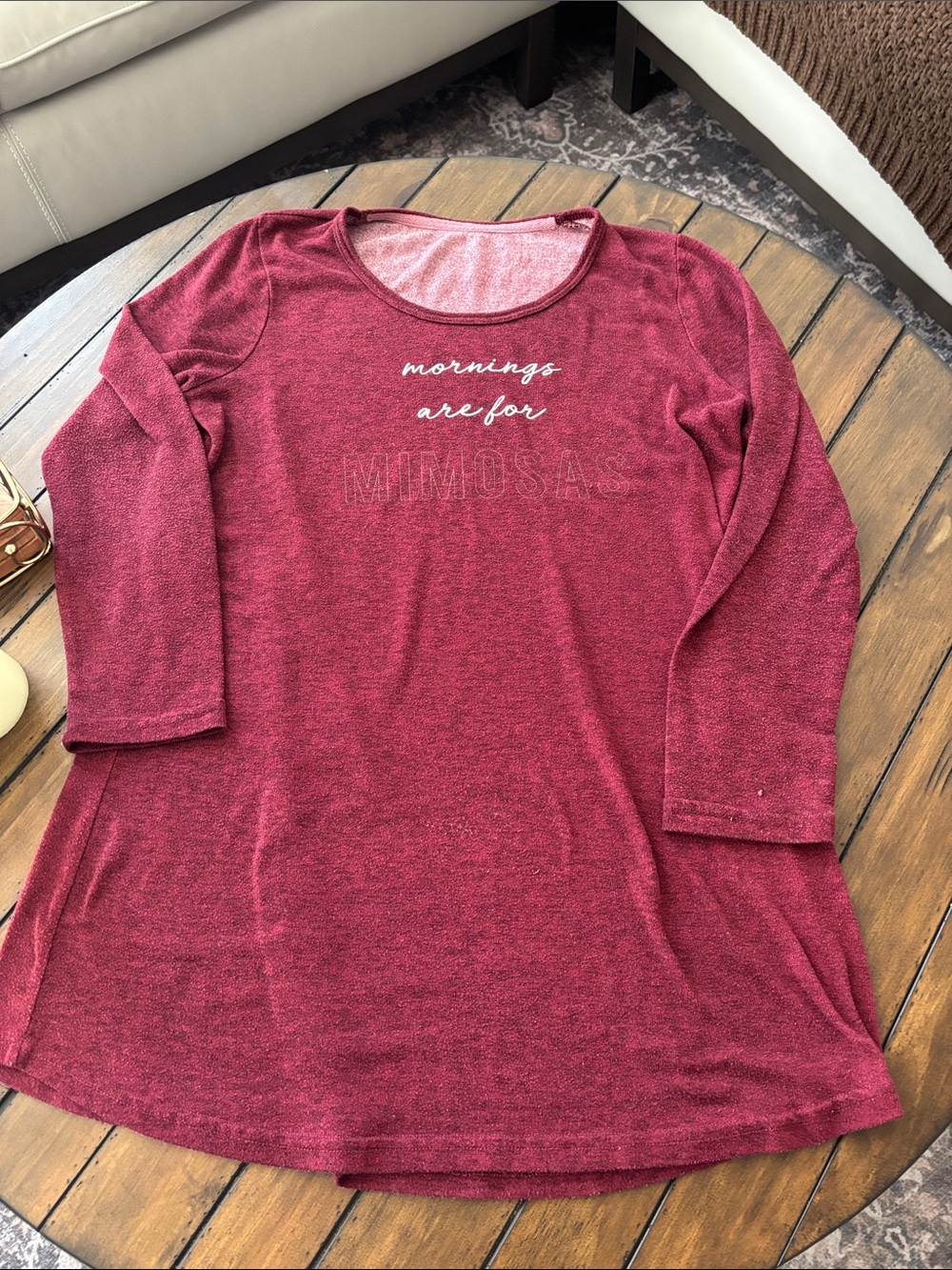 Danskin Burgundy Cozy Long-Sleeve Sleep Tunic with Script